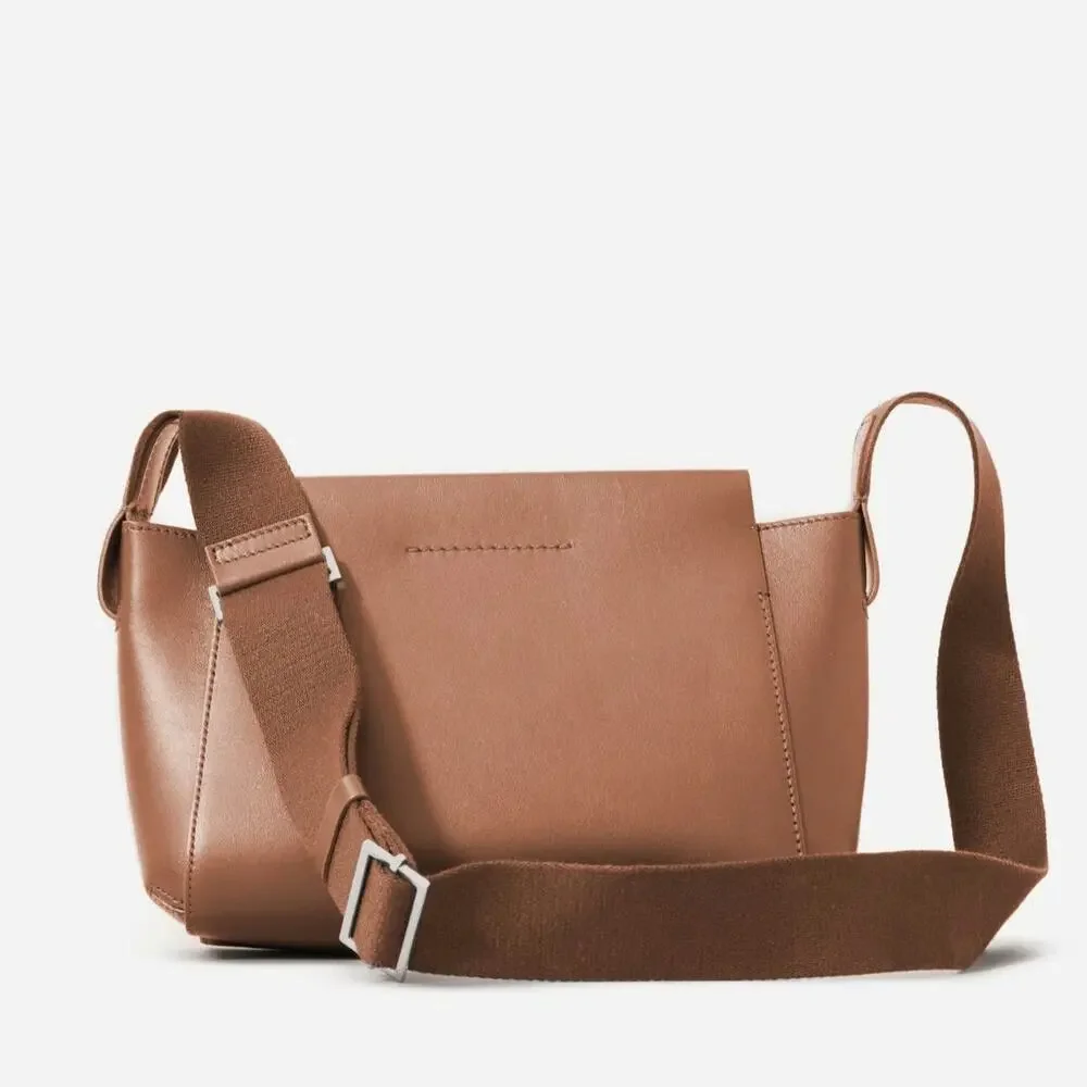 Brown Leather Crossbody Bag - Everyday Structured Shoulder Bag